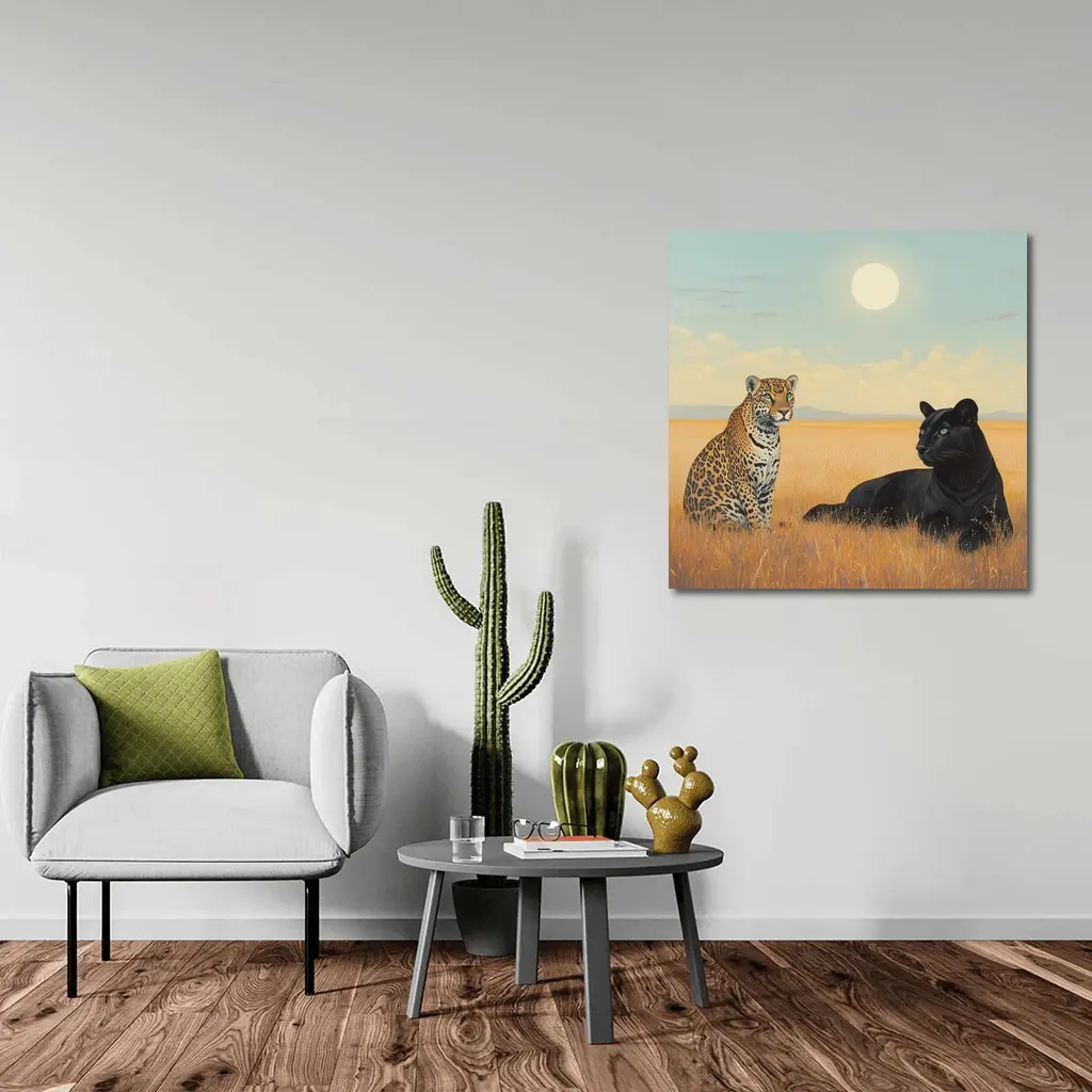Leopard and Black Panther Savanna Painting – Wall Art