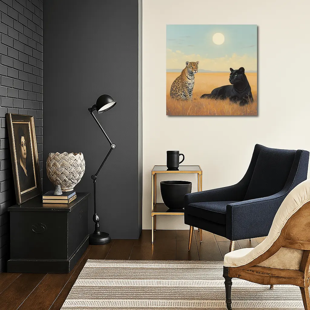 Leopard and Black Panther Savanna Painting – Wall Art