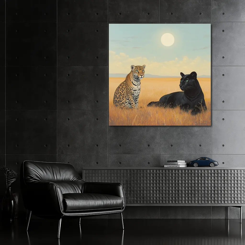 Leopard and Black Panther Savanna Painting – Wall Art