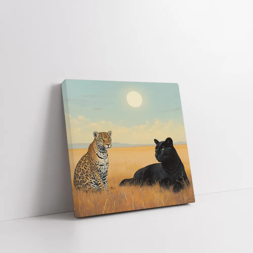 Leopard and Black Panther Savanna Painting – Wall Art