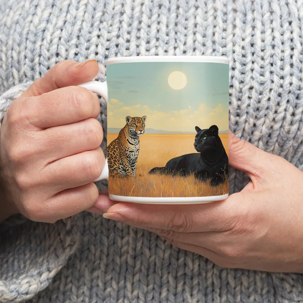 Leopard and Black Panther Savanna Painting – Mugs