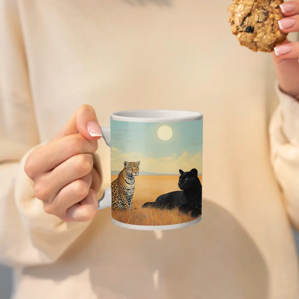 Leopard and Black Panther Savanna Painting – Mugs