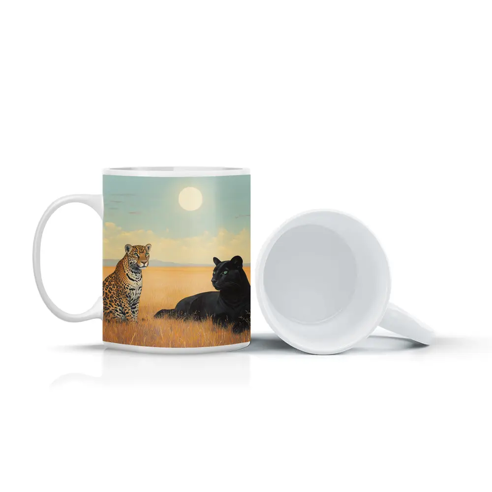 Leopard and Black Panther Savanna Painting – Mugs
