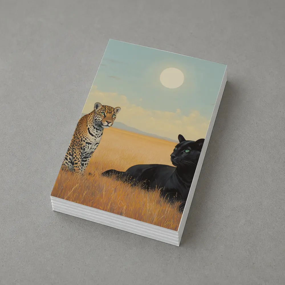 Leopard and Black Panther Savanna Painting – Postcards