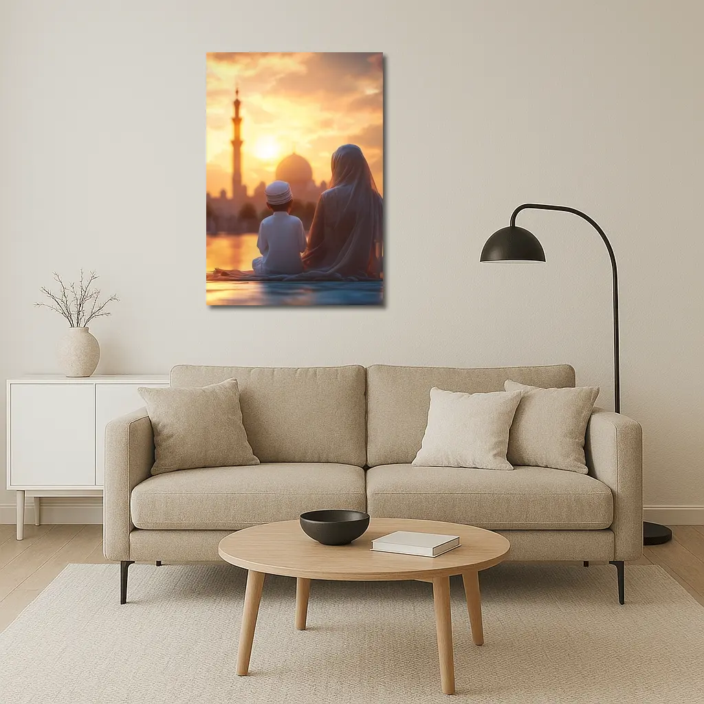 Muslim Mother Child Sitting Mosque Sunset – Wall Art