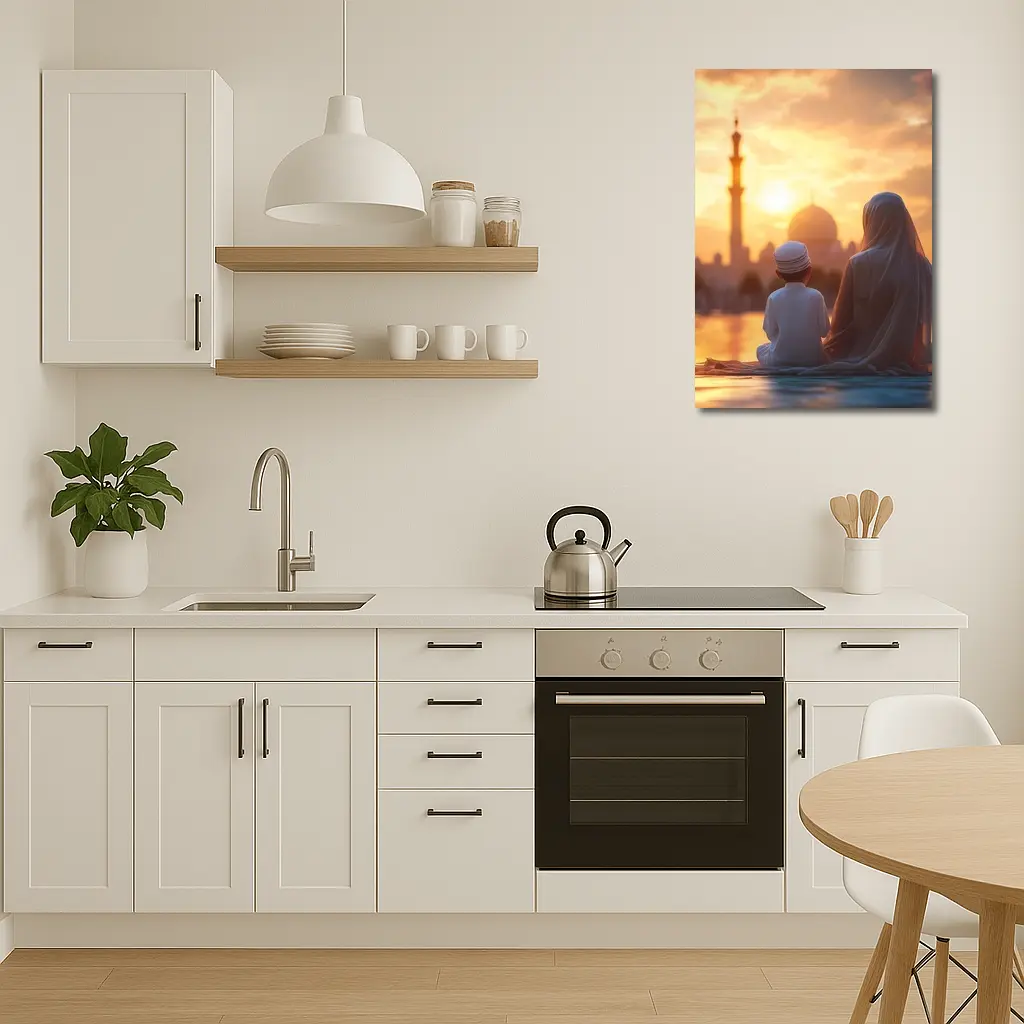 Muslim Mother Child Sitting Mosque Sunset – Wall Art