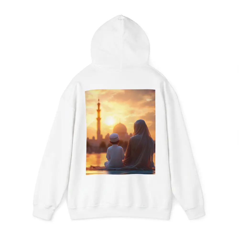 Muslim Mother Child Sitting Mosque Sunset – Hoodies