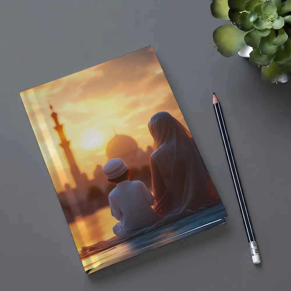 Muslim Mother Child Sitting Mosque Sunset – Notebooks