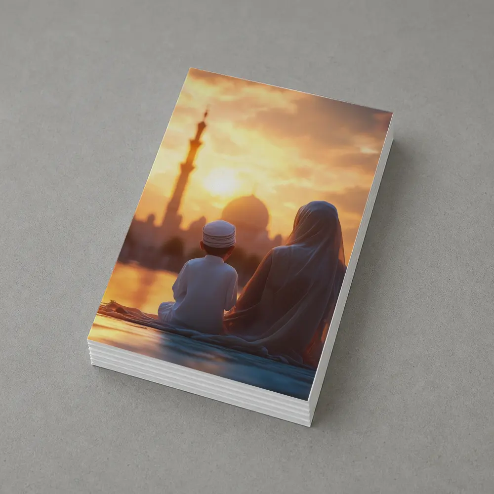 Muslim Mother Child Sitting Mosque Sunset – Postcards