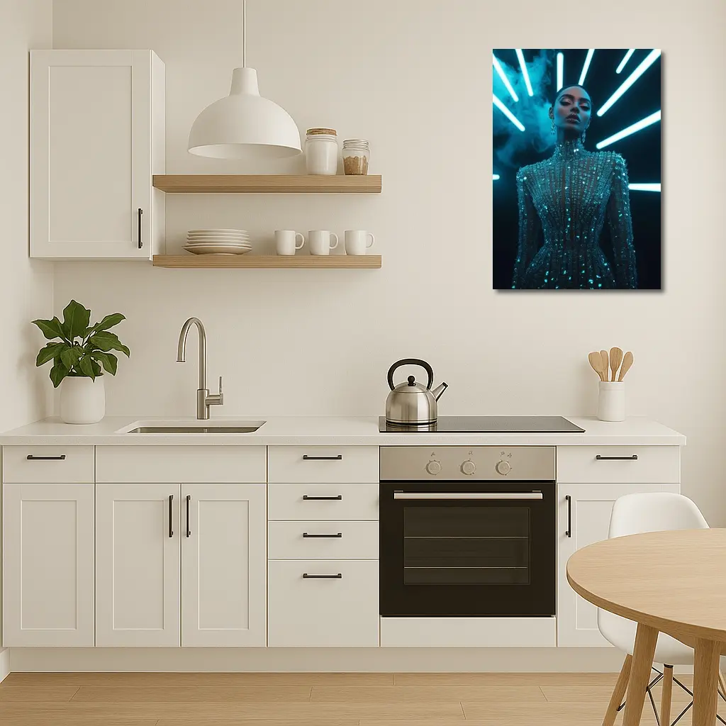 Glittering Woman Neon Lights Dark Background – Wall Art