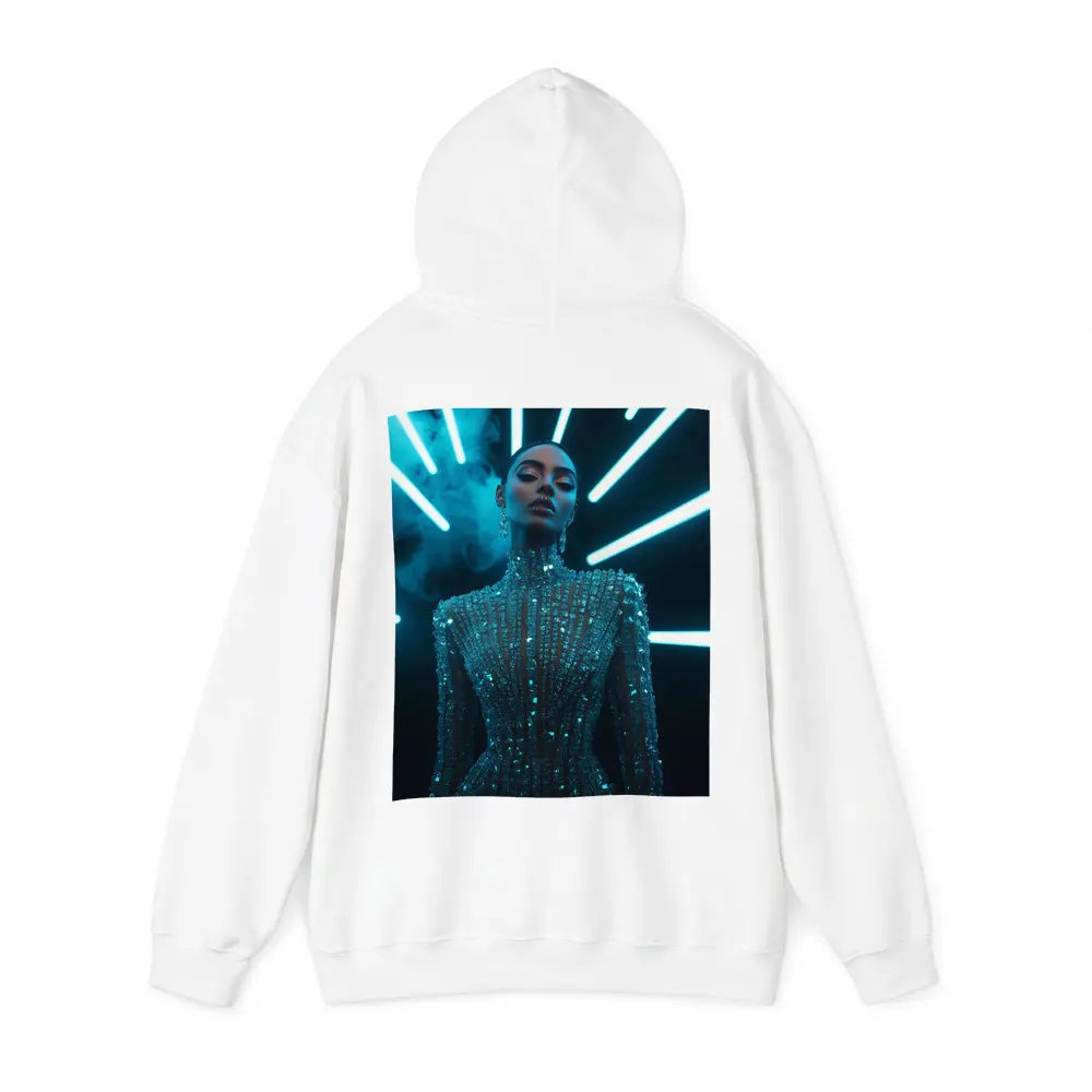 Glittering Woman Neon Lights Dark Background – Hoodies