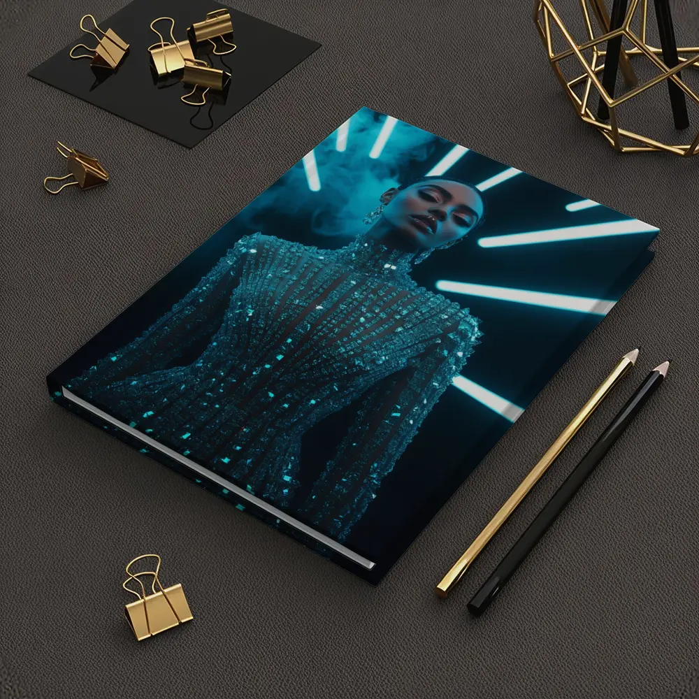Glittering Woman Neon Lights Dark Background – Notebooks