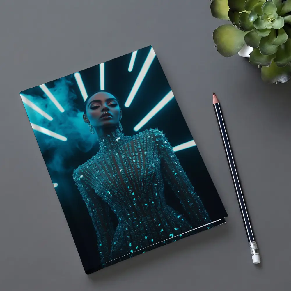 Glittering Woman Neon Lights Dark Background – Notebooks