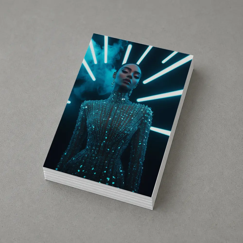 Glittering Woman Neon Lights Dark Background – Postcards