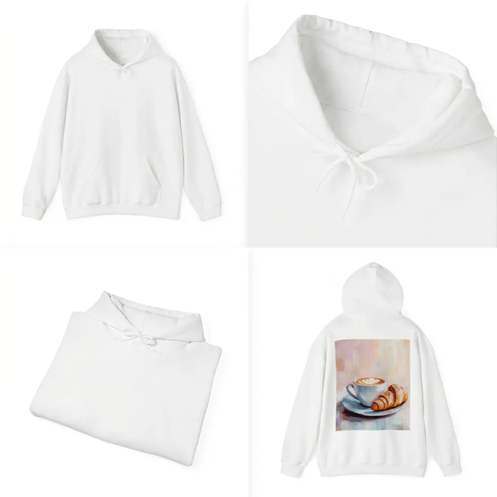 Latte Art Croissant Oil Painting Pastel Background – Hoodies
