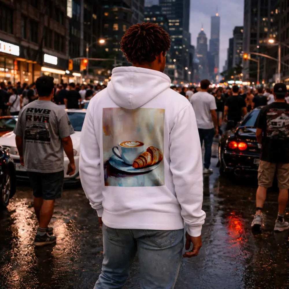 Latte Art Croissant Oil Painting Pastel Background – Hoodies