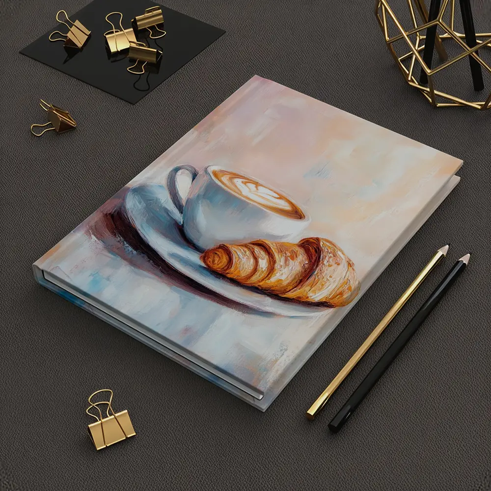 Latte Art Croissant Oil Painting Pastel Background – Notebooks