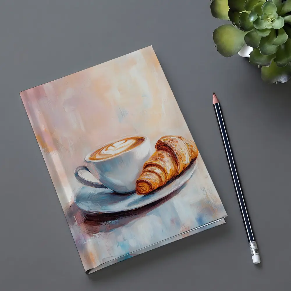 Latte Art Croissant Oil Painting Pastel Background – Notebooks