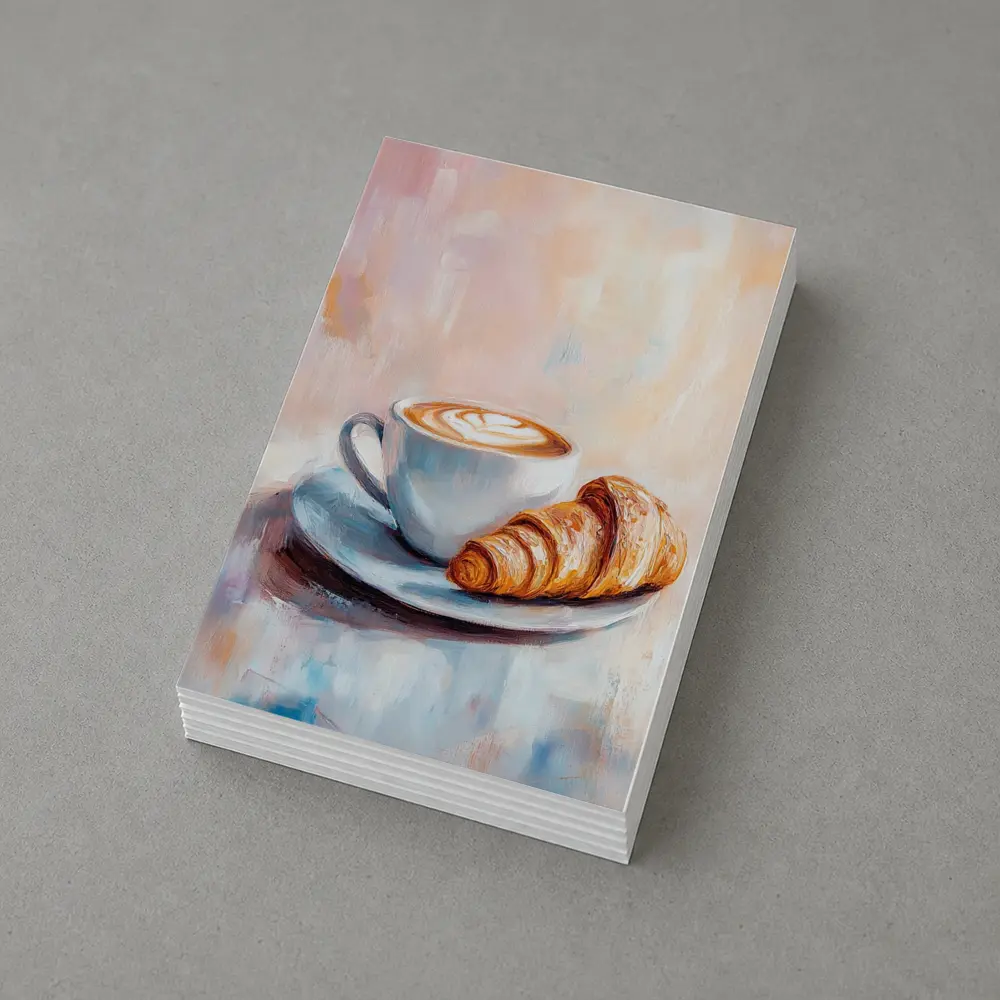 Latte Art Croissant Oil Painting Pastel Background – Postcards