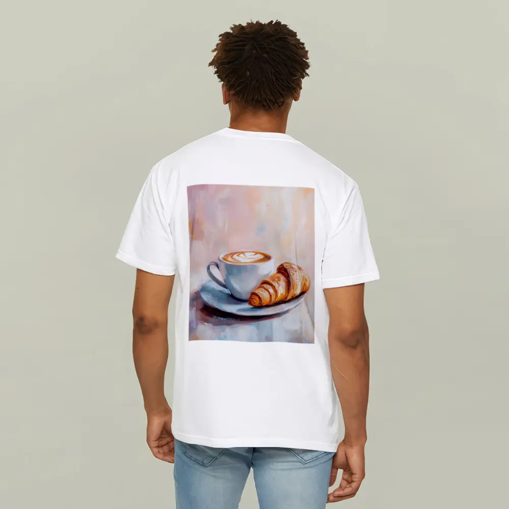 Latte Art Croissant Oil Painting Pastel Background – T-Shirts