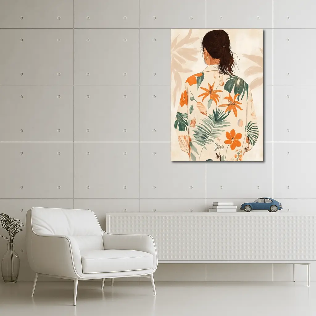 Woman Tropical Floral Shirt Illustration Art – Wall Art
