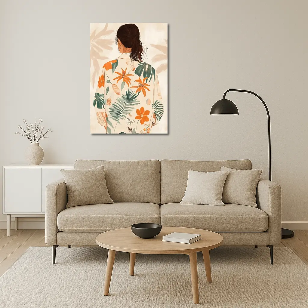 Woman Tropical Floral Shirt Illustration Art – Wall Art