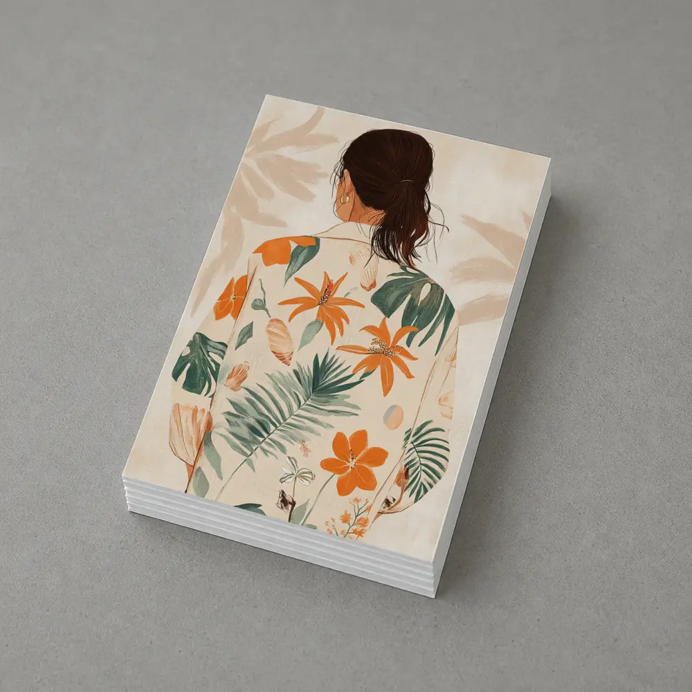 Woman Tropical Floral Shirt Illustration Art – Postcards