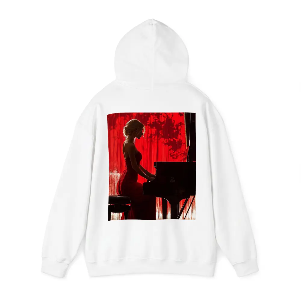 Woman Playing Grand Piano Red Background – Hoodies