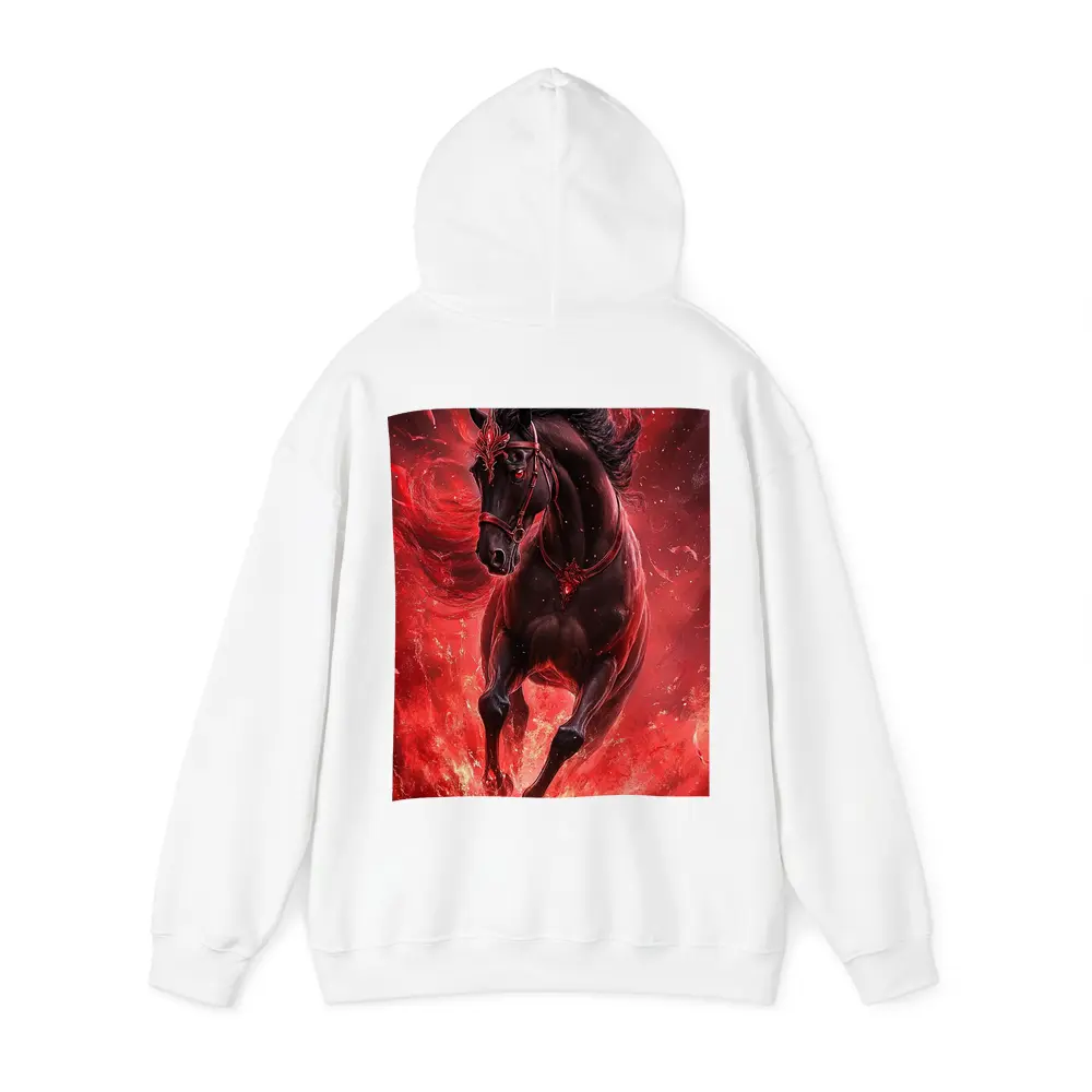 Black Horse Running Through Red Flames Fantasy – Hoodies