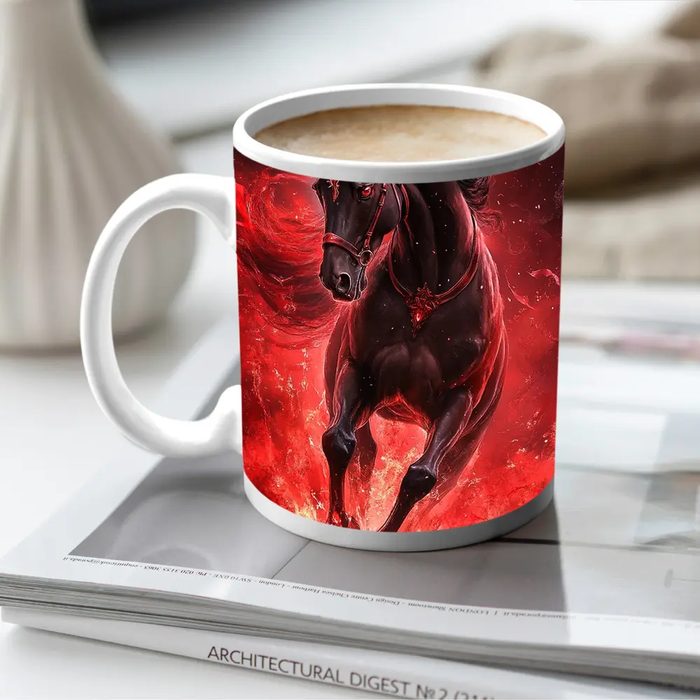Black Horse Running Through Red Flames Fantasy – Mugs