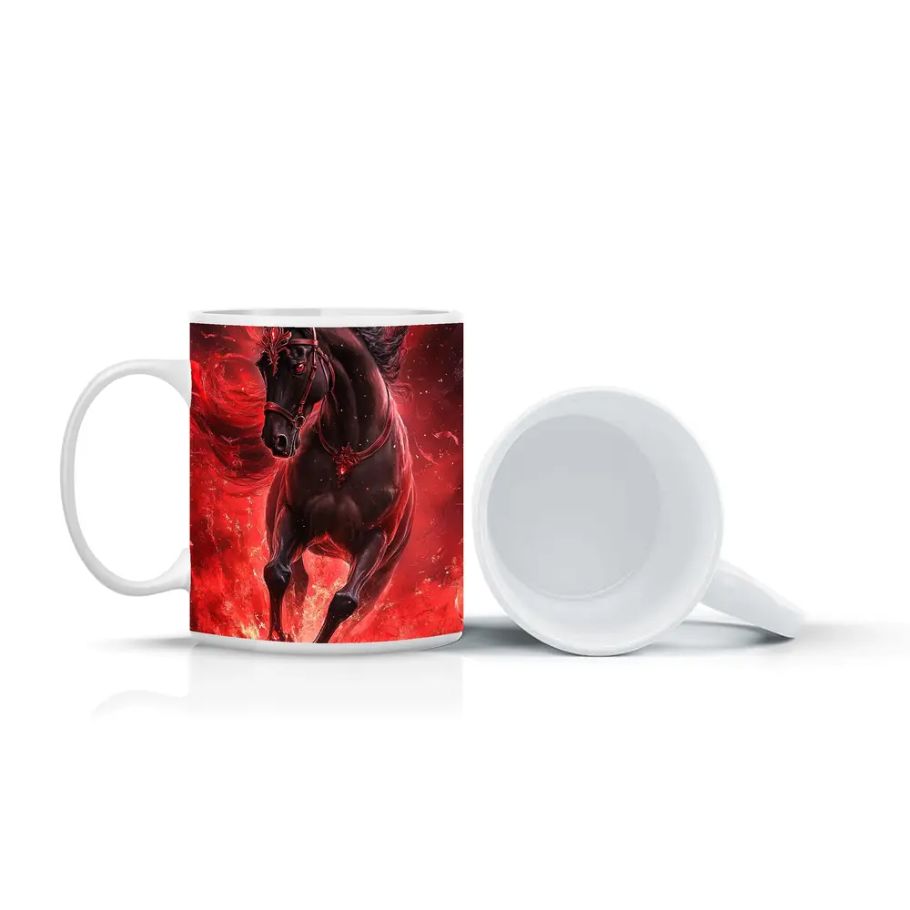 Black Horse Running Through Red Flames Fantasy – Mugs