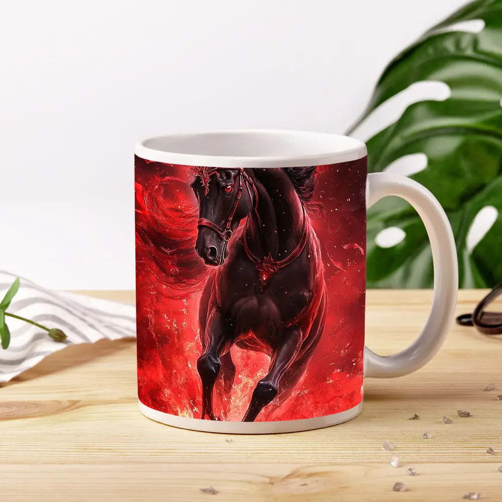 Black Horse Running Through Red Flames Fantasy – Mugs
