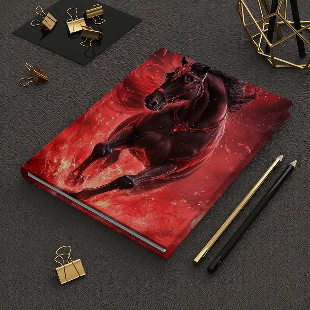 Black Horse Running Through Red Flames Fantasy – Notebooks