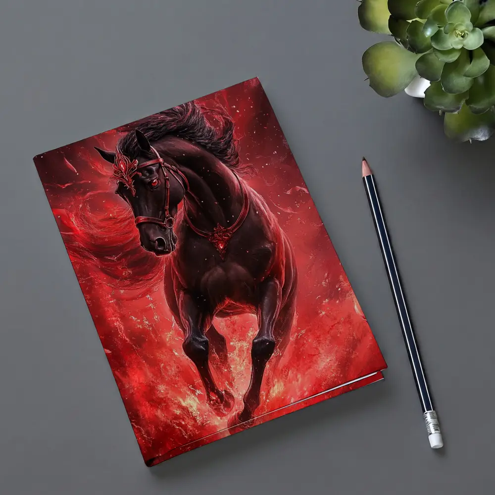 Black Horse Running Through Red Flames Fantasy – Notebooks