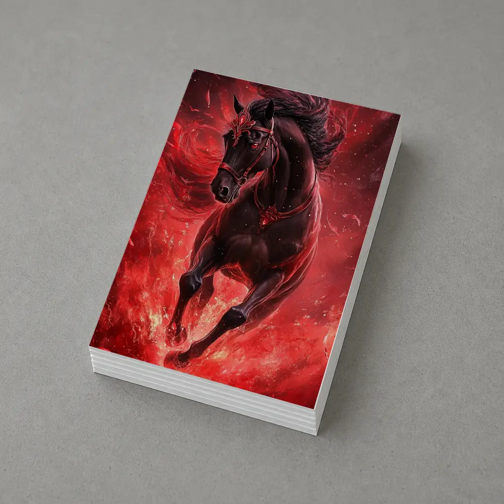 Black Horse Running Through Red Flames Fantasy – Postcards