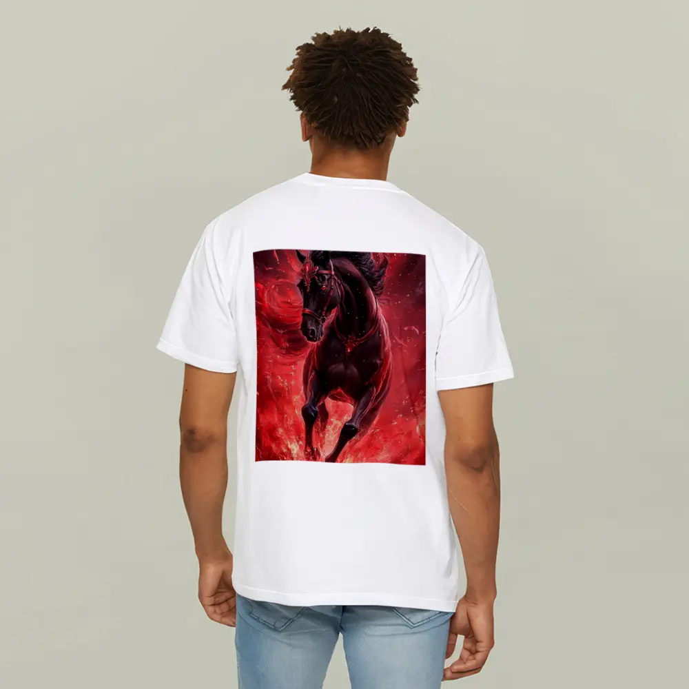 Black Horse Running Through Red Flames Fantasy – T-Shirts