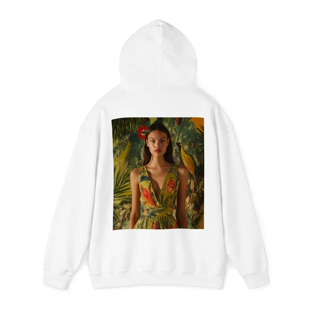 Tropical Floral Dress Woman Jungle Painted Background – Hoodies