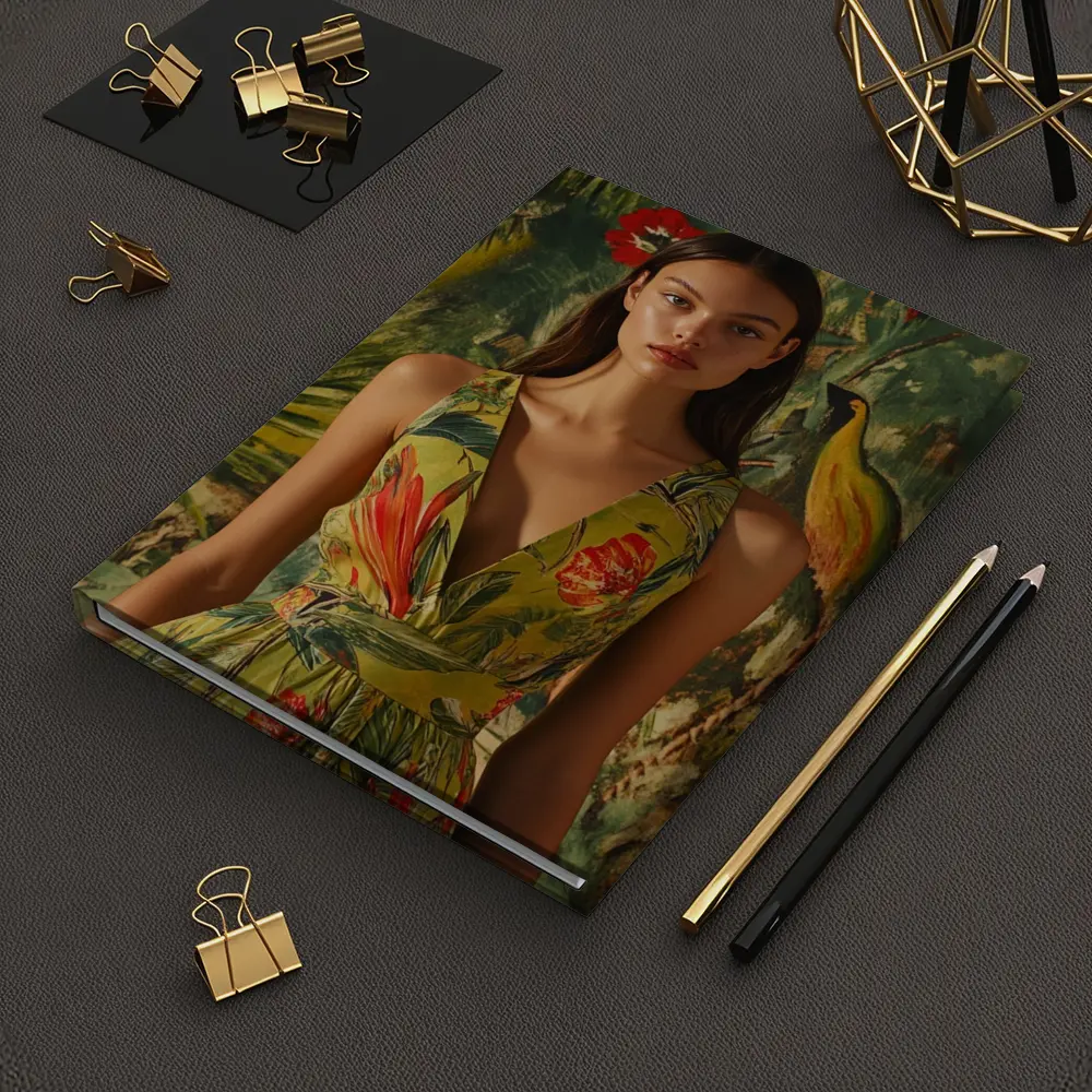 Tropical Floral Dress Woman Jungle Painted Background – Notebooks