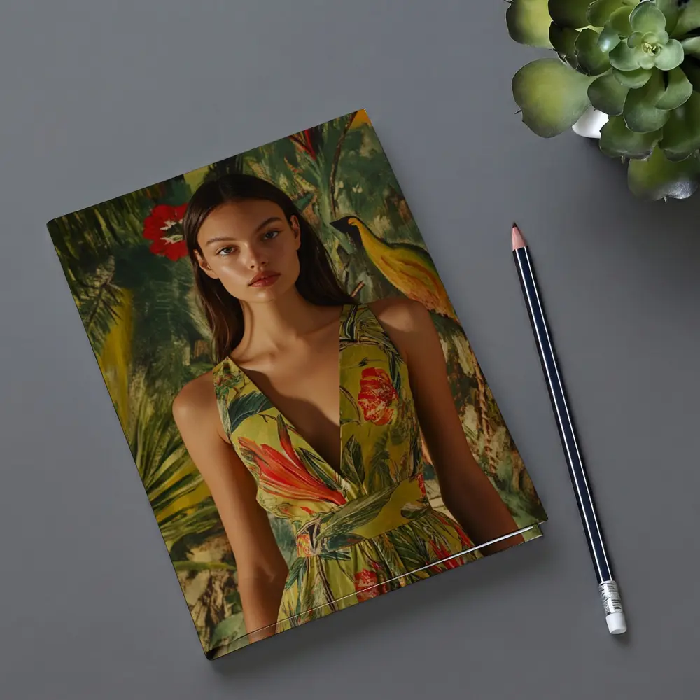 Tropical Floral Dress Woman Jungle Painted Background – Notebooks