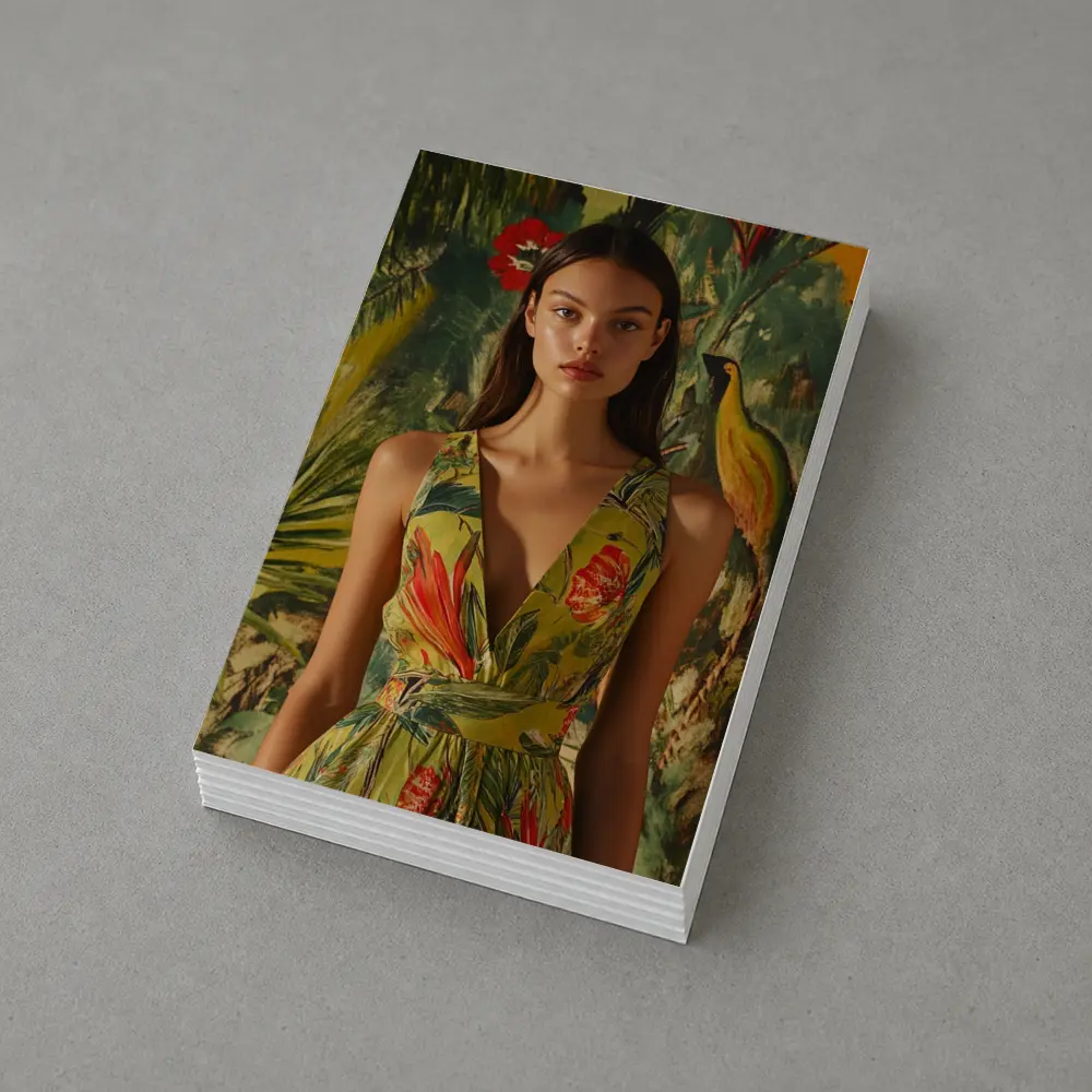 Tropical Floral Dress Woman Jungle Painted Background – Postcards