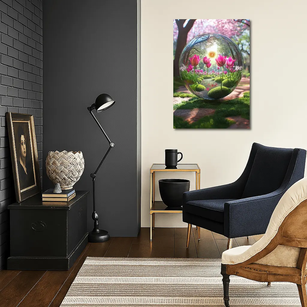 Pink Tulips Inside Glass Sphere Spring Garden – Wall Art