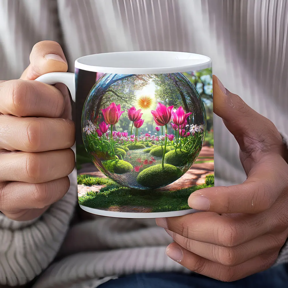 Pink Tulips Inside Glass Sphere Spring Garden – Mugs
