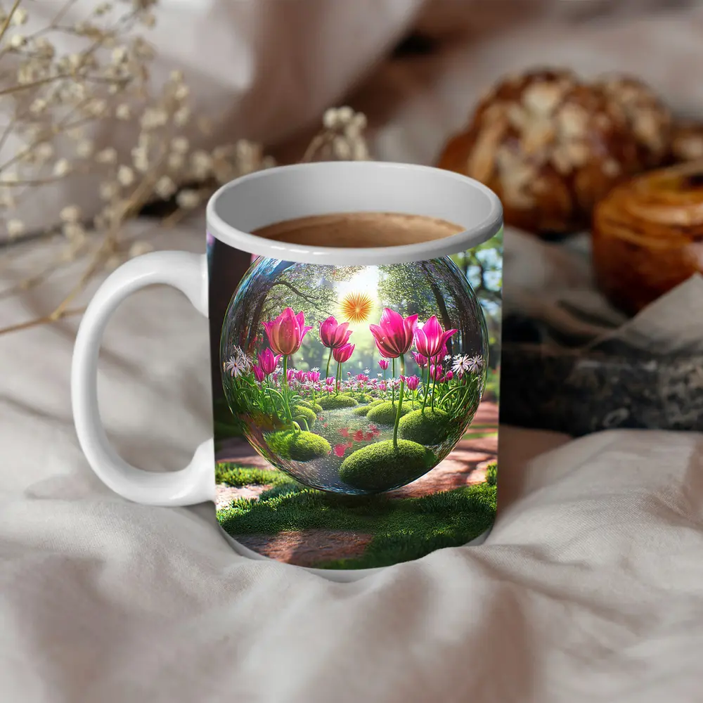 Pink Tulips Inside Glass Sphere Spring Garden – Mugs
