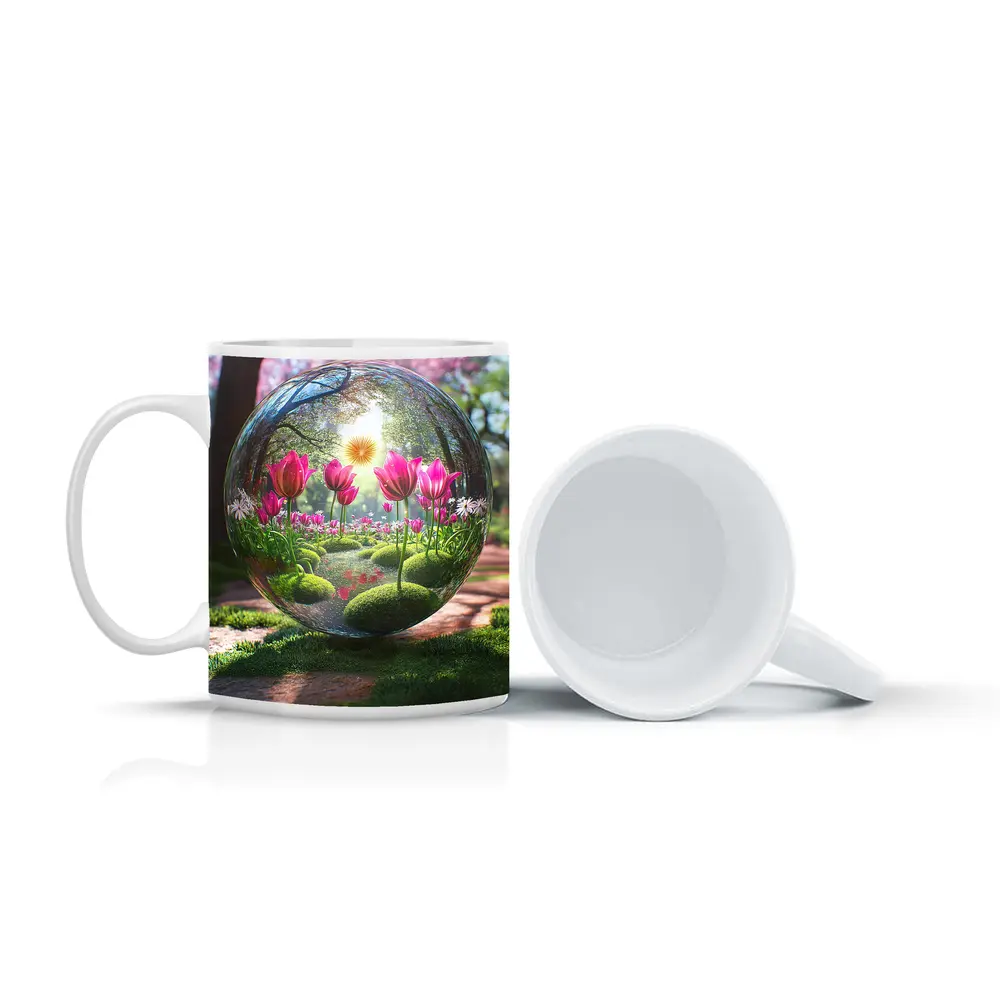 Pink Tulips Inside Glass Sphere Spring Garden – Mugs