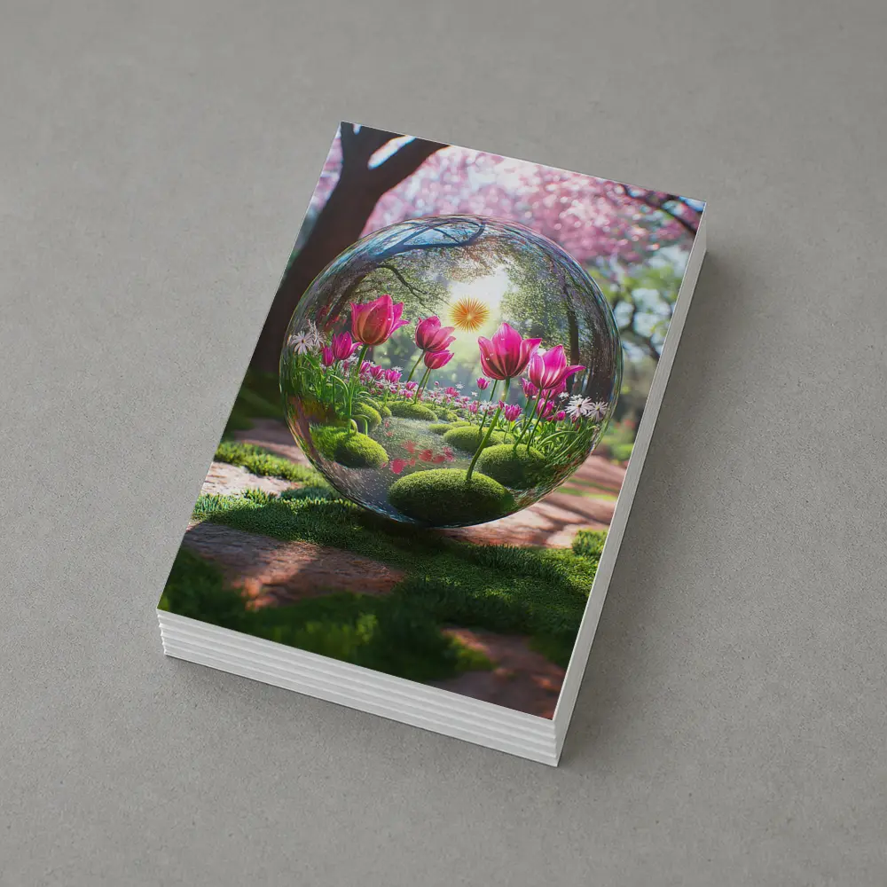 Pink Tulips Inside Glass Sphere Spring Garden – Postcards