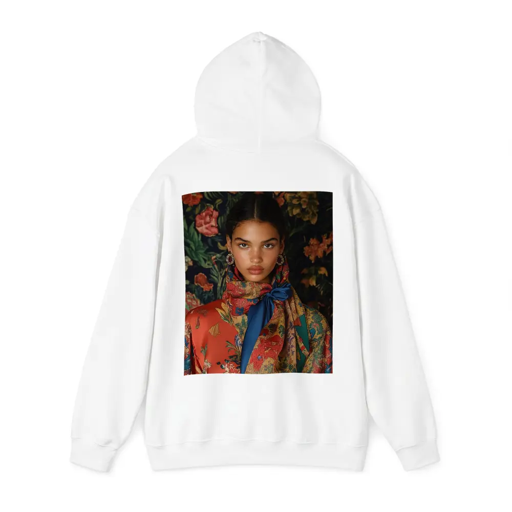 Fashion Model Floral Scarf Dark Background – Hoodies