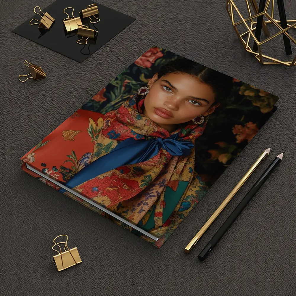 Fashion Model Floral Scarf Dark Background – Notebooks