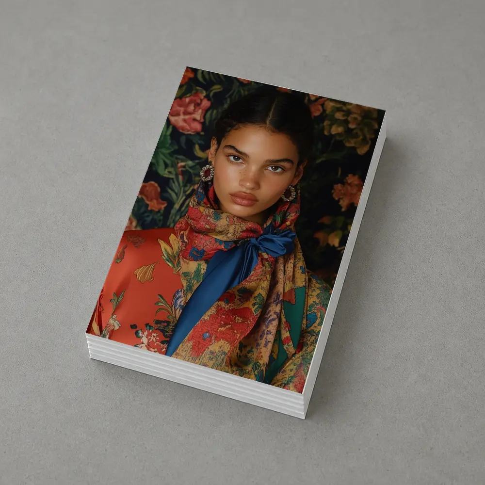 Fashion Model Floral Scarf Dark Background – Postcards