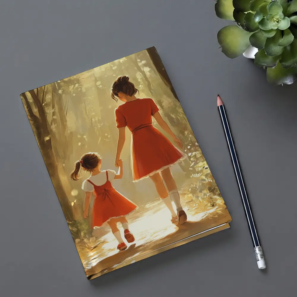 Mother Daughter Walking Forest Path Illustration – Notebooks