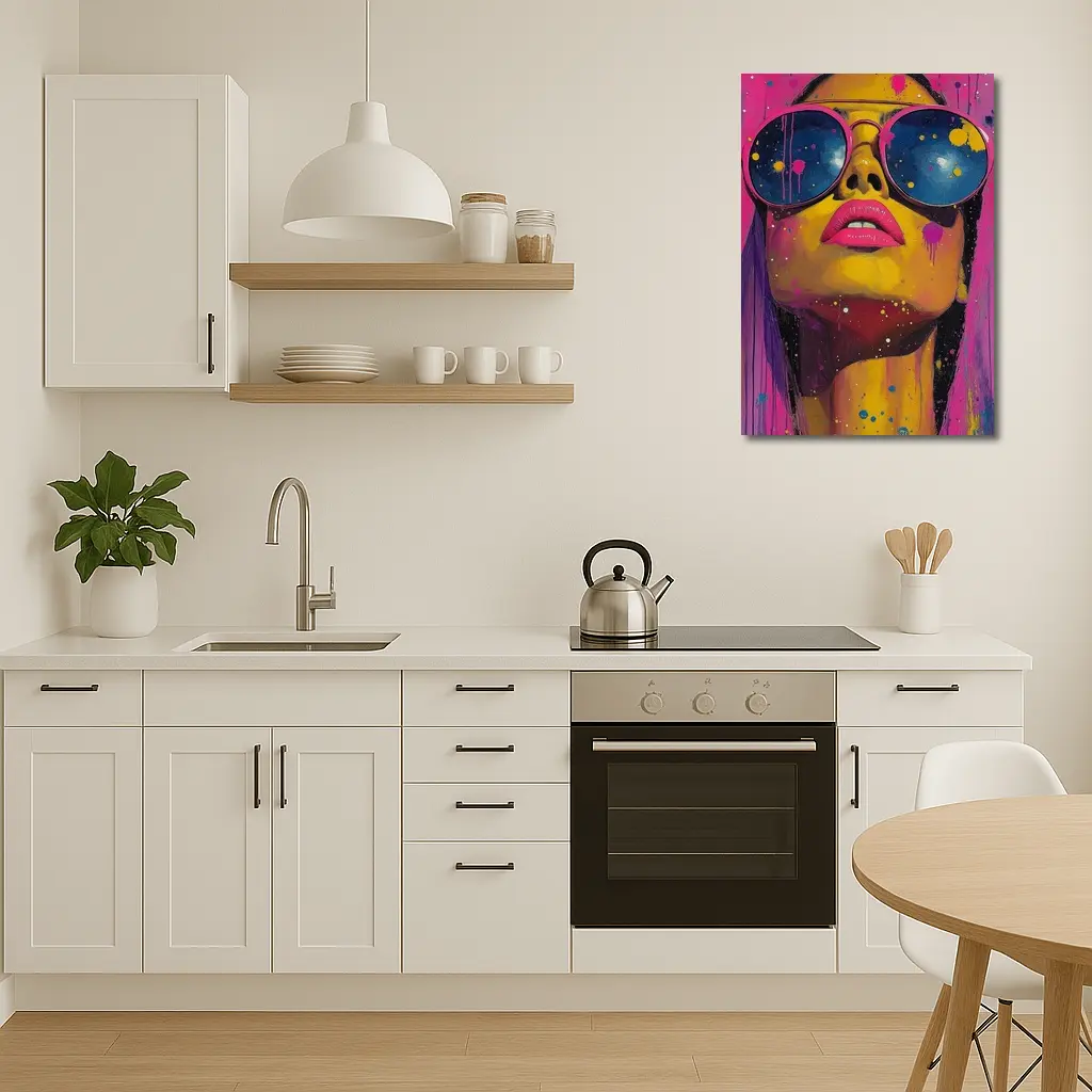 Pop Art Woman Yellow Face Sunglasses Pink – Wall Art